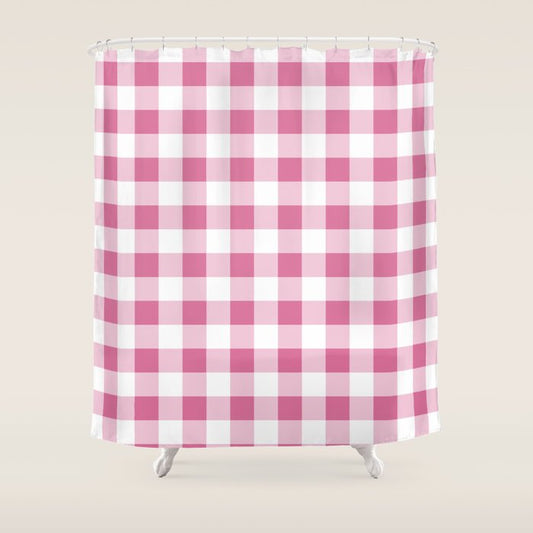 Gingham Large Pink White Shower Curtain Gallery Image 1
