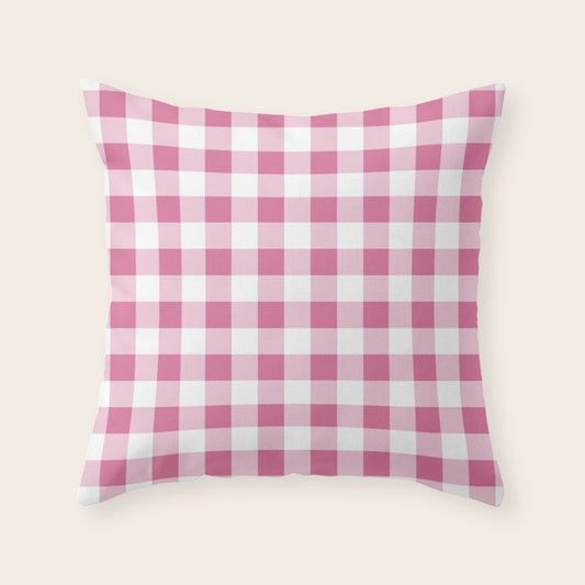 Gingham Large Pink White Throw Pillow Gallery Image 1