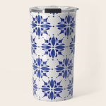 Dark Blue Watercolor Tile Pattern Travel Mug Gallery Image 1