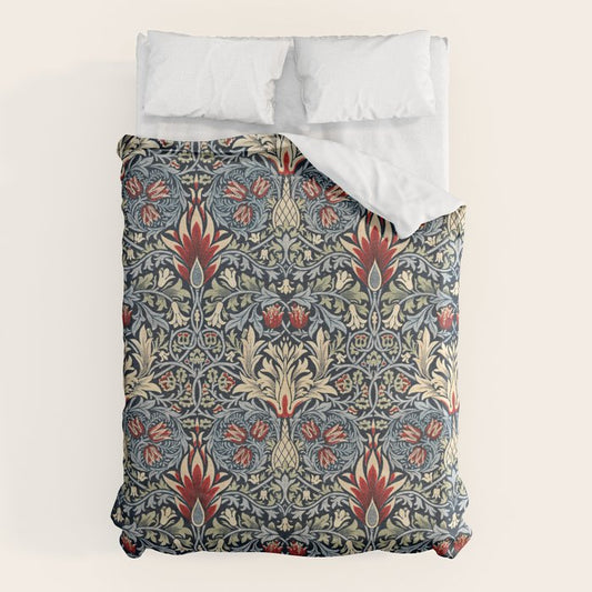 Vintage William Morris Snakeshead Red Floral Print Duvet Cover Gallery Image 1