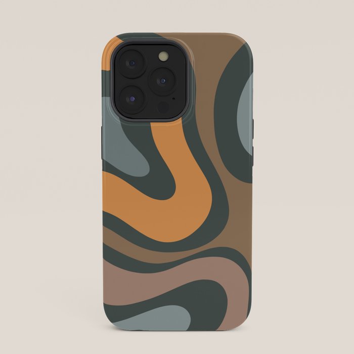 Modern Retro Liquid Swirl Abstract Slate Blue Orange Brown Taupe iPhone Case Gallery Image 35