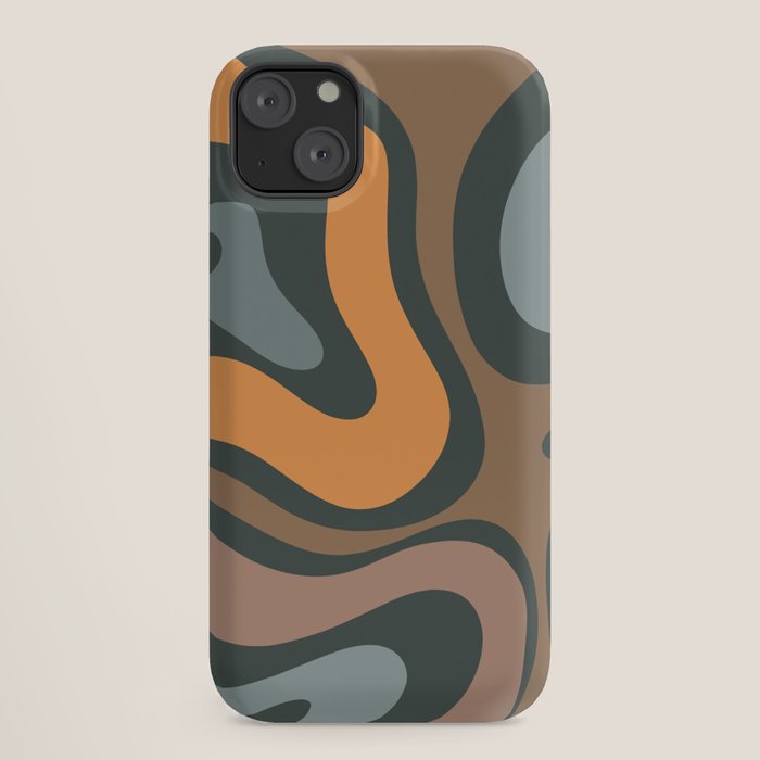 Modern Retro Liquid Swirl Abstract Slate Blue Orange Brown Taupe iPhone Case Gallery Image 18