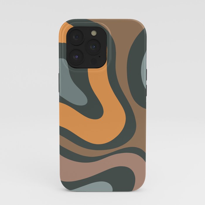 Modern Retro Liquid Swirl Abstract Slate Blue Orange Brown Taupe iPhone Case Gallery Image 39