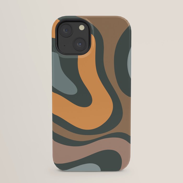 Modern Retro Liquid Swirl Abstract Slate Blue Orange Brown Taupe iPhone Case Gallery Image 21