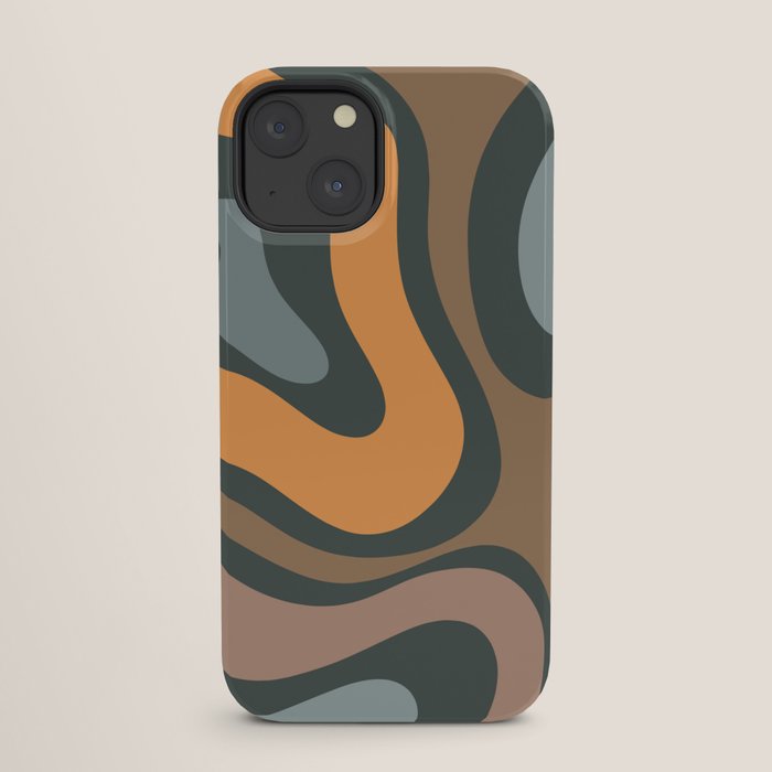 Modern Retro Liquid Swirl Abstract Slate Blue Orange Brown Taupe iPhone Case Gallery Image 25