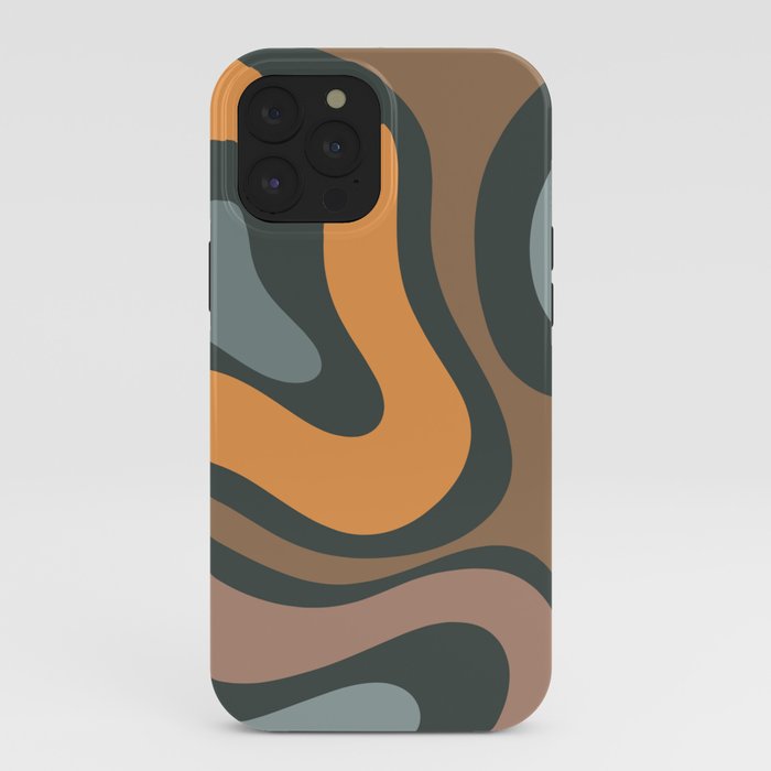 Modern Retro Liquid Swirl Abstract Slate Blue Orange Brown Taupe iPhone Case Gallery Image 40