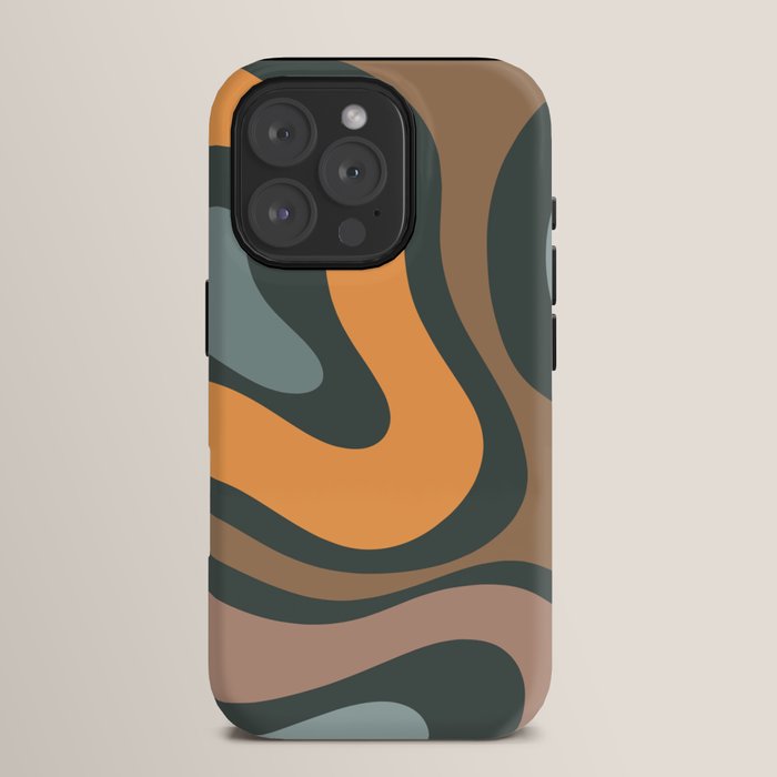 Modern Retro Liquid Swirl Abstract Slate Blue Orange Brown Taupe iPhone Case Gallery Image 15