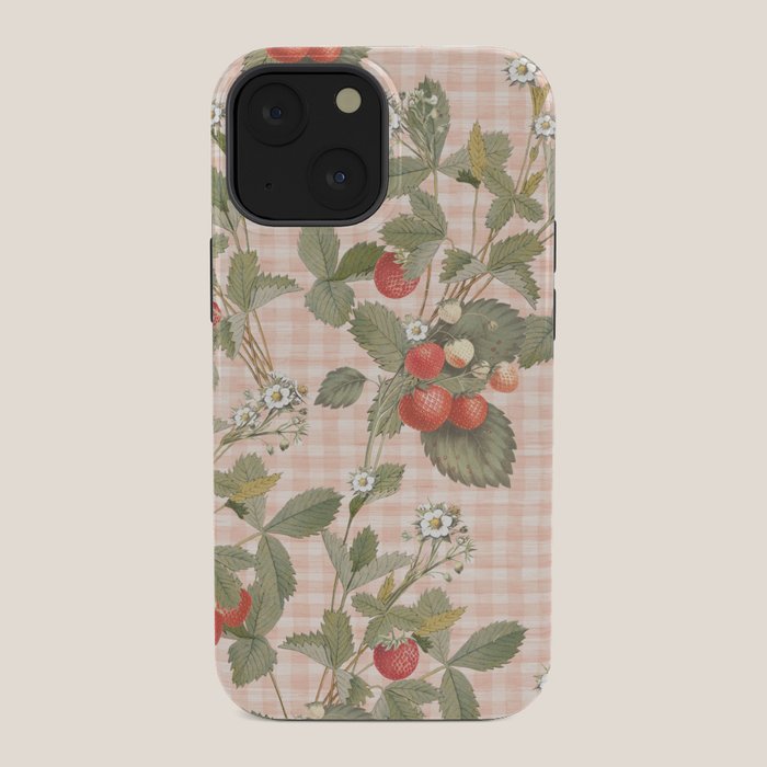 Vintage wild strawberries on cottage pink gingham pattern iPhone Case Gallery Image 34
