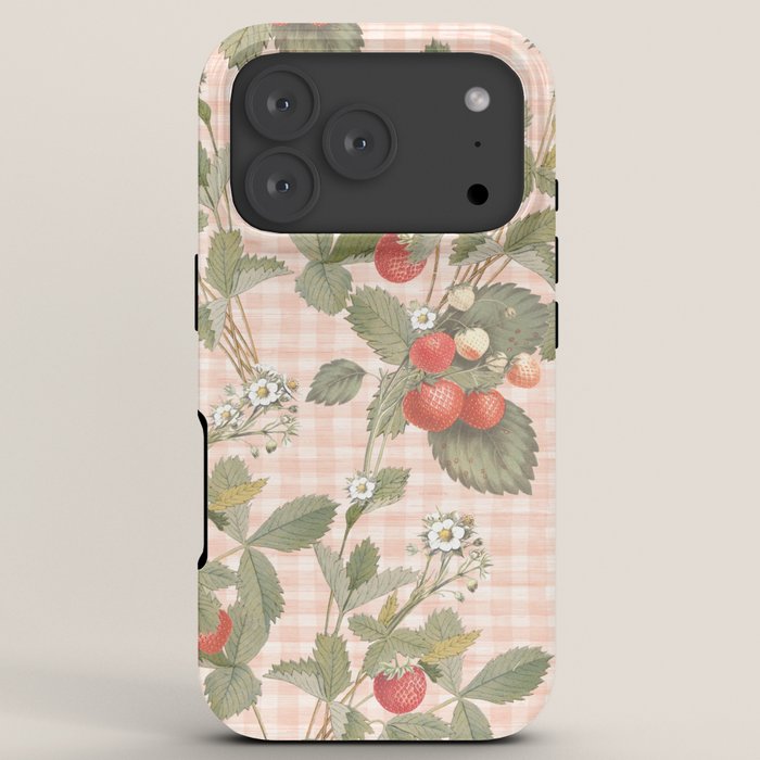 Vintage wild strawberries on cottage pink gingham pattern iPhone Case Gallery Image 7