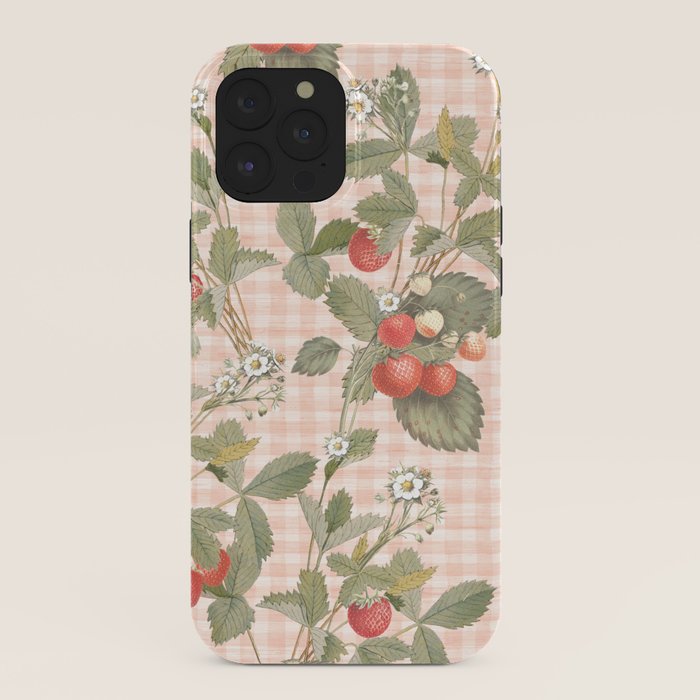 Vintage wild strawberries on cottage pink gingham pattern iPhone Case Gallery Image 40