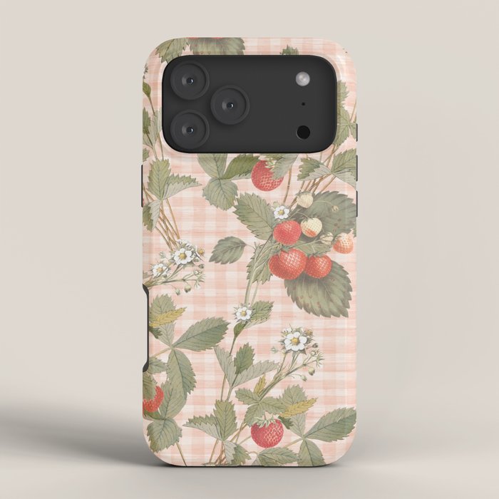 Vintage wild strawberries on cottage pink gingham pattern iPhone Case Gallery Image 4