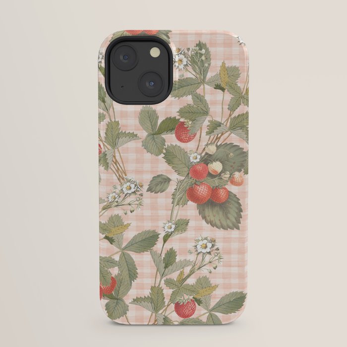 Vintage wild strawberries on cottage pink gingham pattern iPhone Case Gallery Image 21
