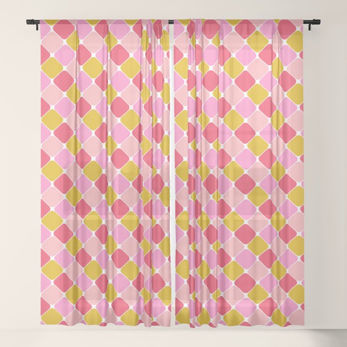 Checkered Geometric Shapes - Pink, Red, Yellow Window Curtain Gallery Image 21