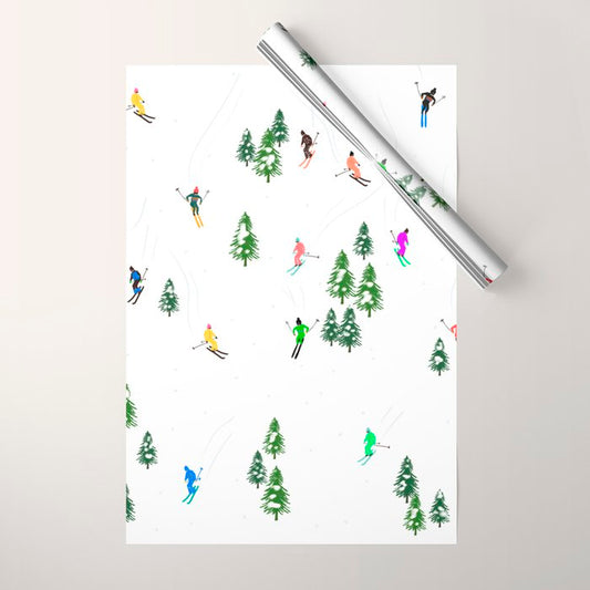 Downhill Mountain Aerial View Skiers - Winter skiing illustration Wrapping Paper Gallery Image 1