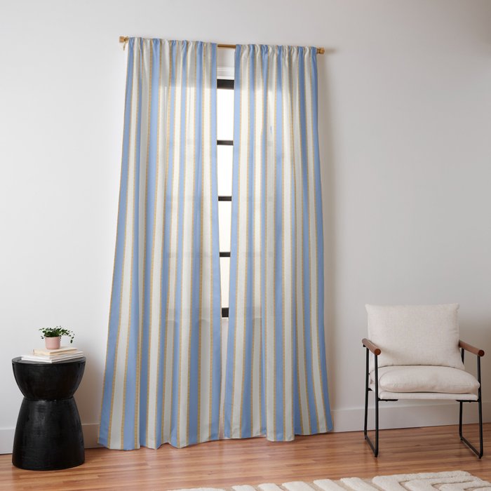 Vintage Cabana Stripe Pastel Blue And Gold Retro Coastal Beach Vibe Window Curtain Gallery Image 10