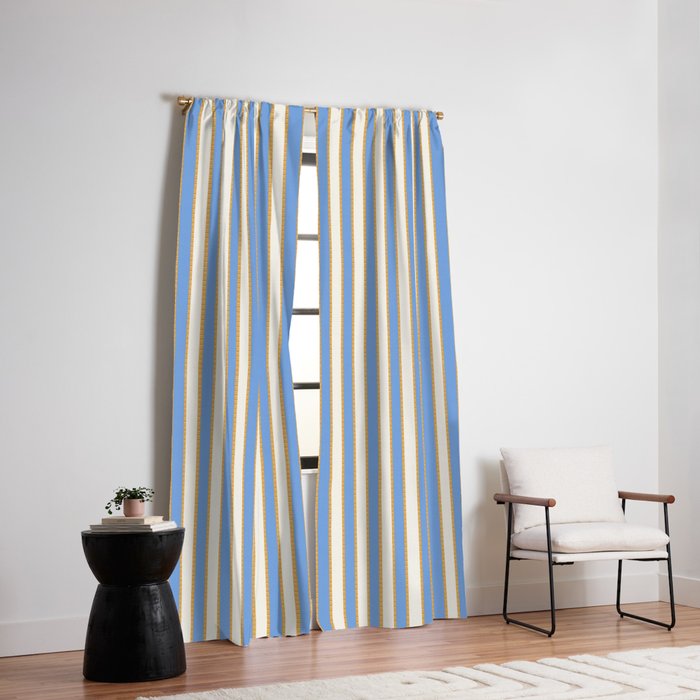 Vintage Cabana Stripe Pastel Blue And Gold Retro Coastal Beach Vibe Window Curtain Gallery Image 6