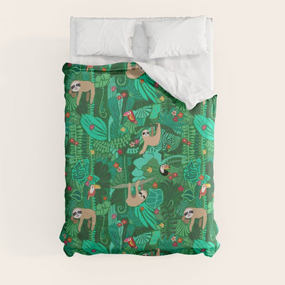 Sloths in the Emerald Jungle Pattern Duvet Cover Gallery Image 8