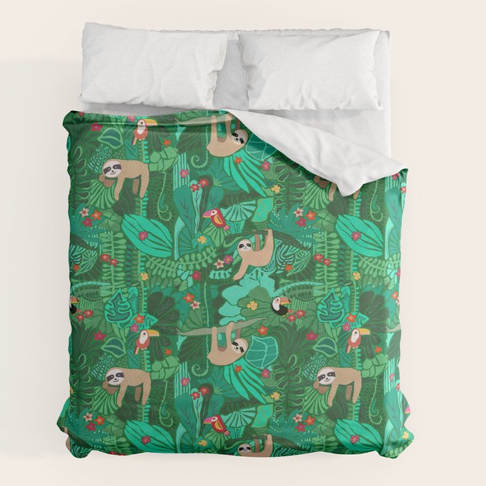 Sloths in the Emerald Jungle Pattern Duvet Cover Gallery Image 7
