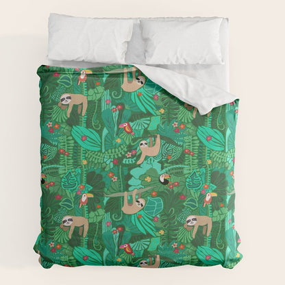 Sloths in the Emerald Jungle Pattern Duvet Cover Gallery Image 7