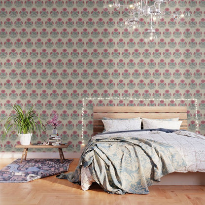 Marigold - pink and teal on linen Wallpaper Gallery Image 3