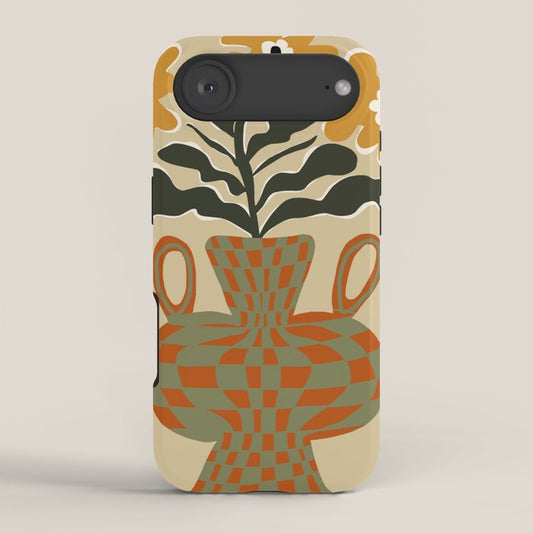vintage flower vase with check iPhone Case Gallery Image 2