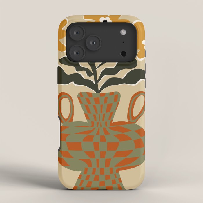 vintage flower vase with check iPhone Case Gallery Image 4