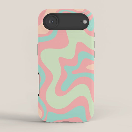 Retro Liquid Swirl Abstract Pattern in Pastel Sherbet Blush Pink and Mint iPhone Case Gallery Image 2