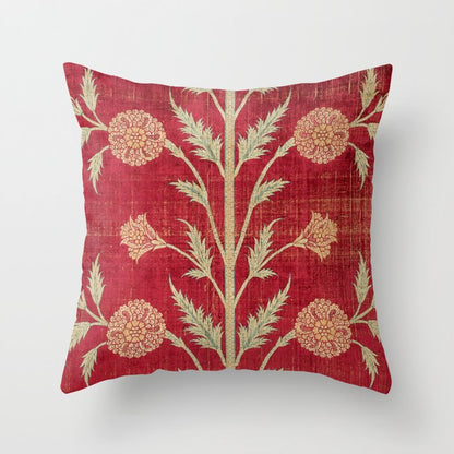 Vintage Distressed Red Floral Throw Pillow Gallery Image 4