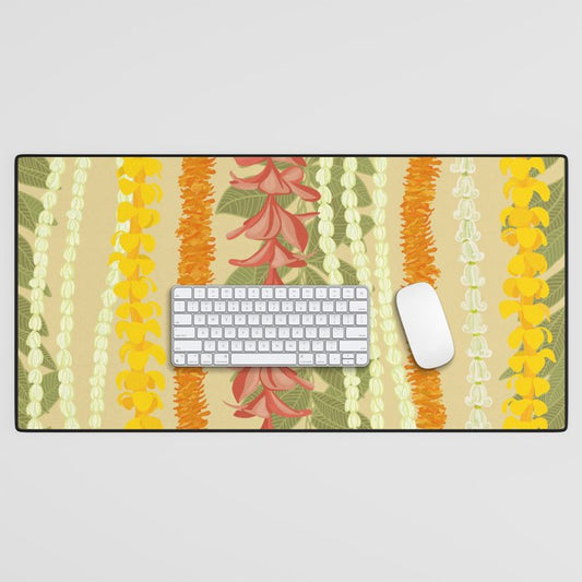 Pikake Lei, maile, plumeria, puakenikeni lei Desk Mat Gallery Image 1