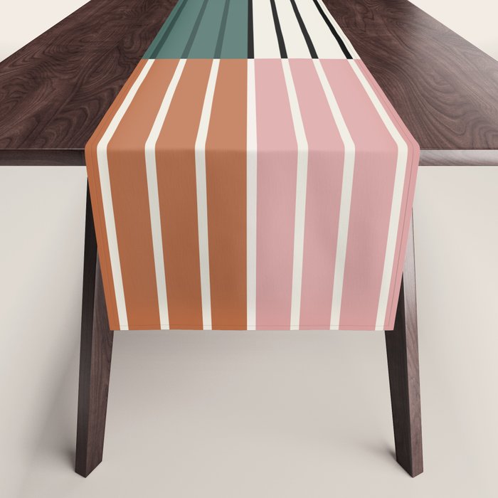 Color Block Line Abstract V Colorful Retro Table Runner Gallery Image 1