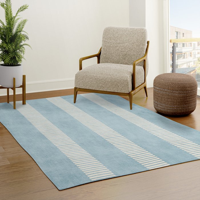 Modern Minimalist Light Blue Lines Hand Drawn Simple Art Rug Gallery Image 3