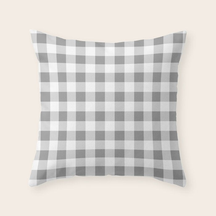 Gingham Large Gray White Throw Pillow Gallery Image 1
