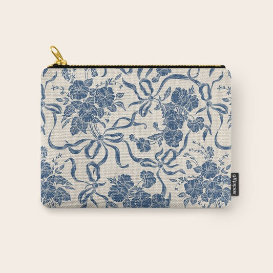 Chic Modern Vintage Ivory Navy Blue Floral Pattern Carry All Pouch Gallery Image 1