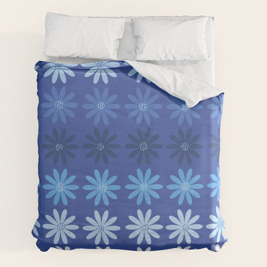 Ombre Abstract Daisies on Cobalt Blue Duvet Cover Gallery Image 2