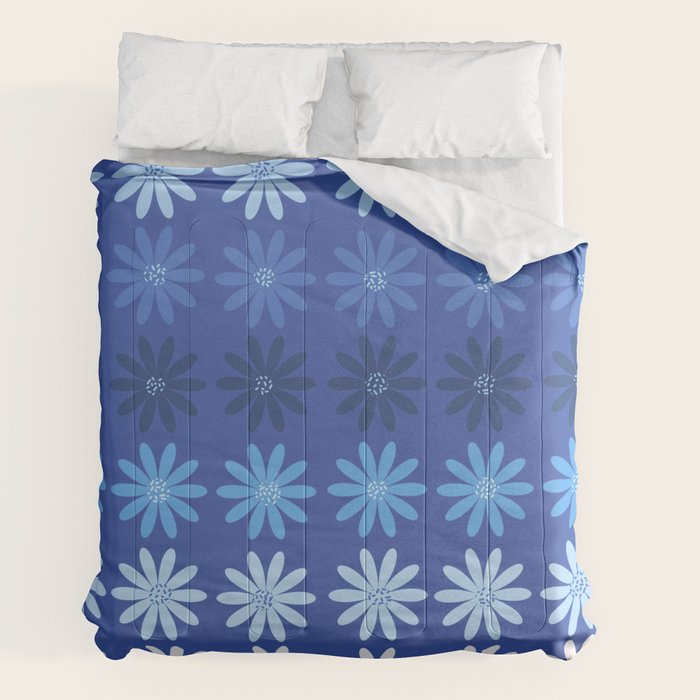 Ombre Abstract Daisies on Cobalt Blue Comforter Gallery Image 2