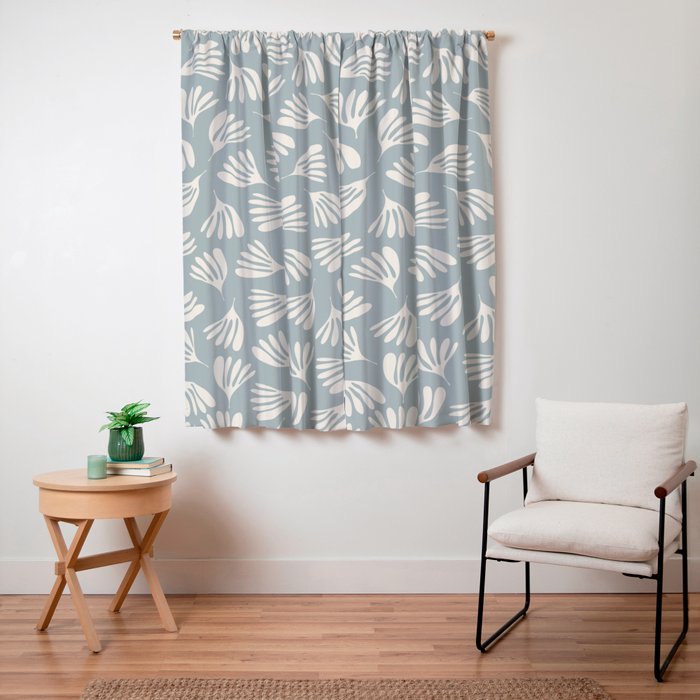 Wispy Leaves Contemporary Abstract Pattern in Light Blue-Gray and Cream Window Curtain Gallery Image 7