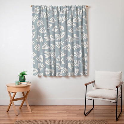 Wispy Leaves Contemporary Abstract Pattern in Light Blue-Gray and Cream Window Curtain Gallery Image 7