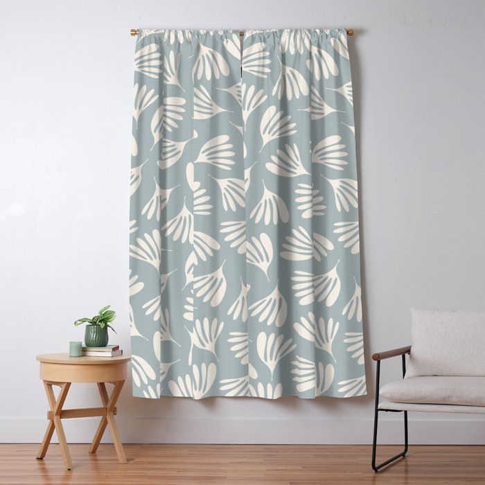 Wispy Leaves Contemporary Abstract Pattern in Light Blue-Gray and Cream Window Curtain Gallery Image 5