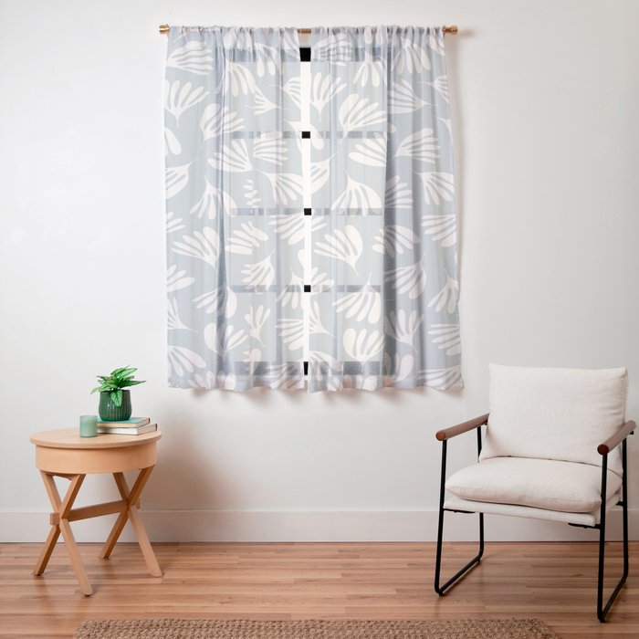 Wispy Leaves Contemporary Abstract Pattern in Light Blue-Gray and Cream Window Curtain Gallery Image 19