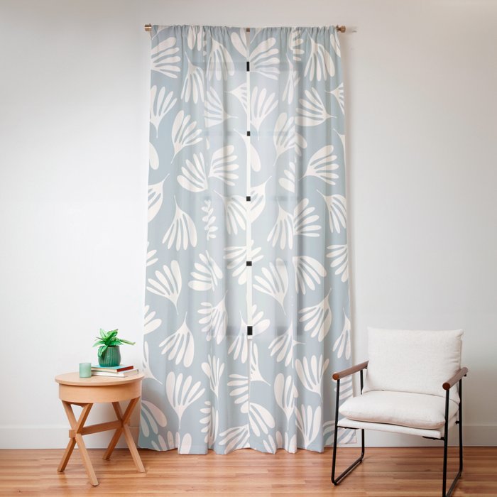 Wispy Leaves Contemporary Abstract Pattern in Light Blue-Gray and Cream Window Curtain Gallery Image 16
