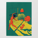 Dancing with the cat | Moody sunset light and shadows Aesthetic Green room Naked dance Femme Fatale Poster Gallery Image 1