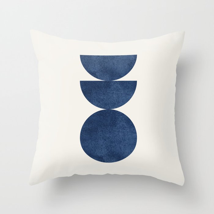 Woodblock navy blue Mid century modern Throw Pillow Gallery Image 3
