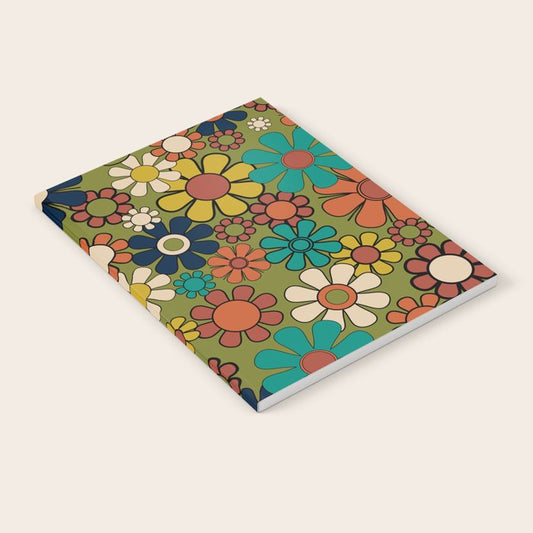 Groovy Floral Retro Garden 60s 70s Flower Pattern in Muted Vintage Mid Century Mod Colors on Olive Notebook Gallery Image 2