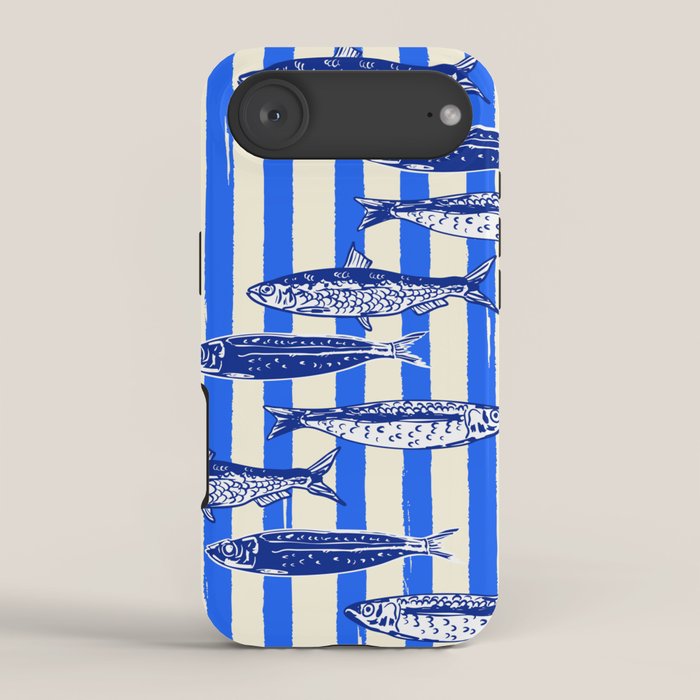 Swimming Sardines - Blue Striped Coastal Art iPhone Case Gallery Image 2