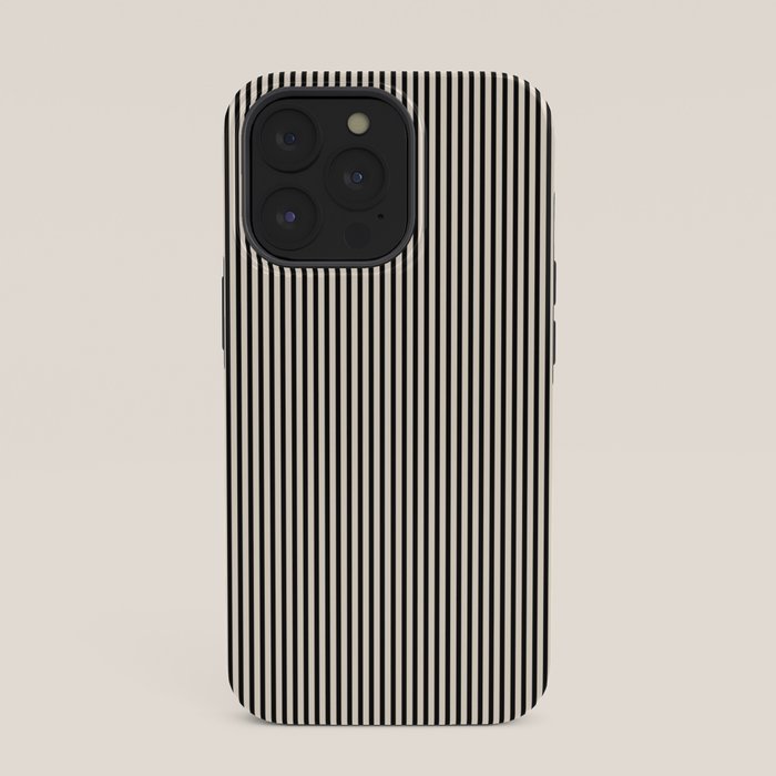 Ultra Fine Stripes Vertical Minimalist Pattern in Black and Almond Cream iPhone Case Gallery Image 35