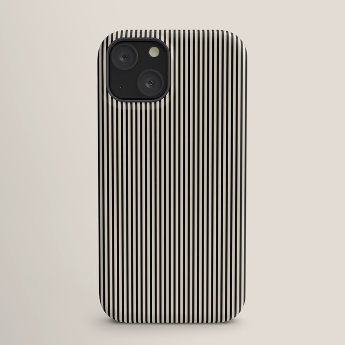 Ultra Fine Stripes Vertical Minimalist Pattern in Black and Almond Cream iPhone Case Gallery Image 17