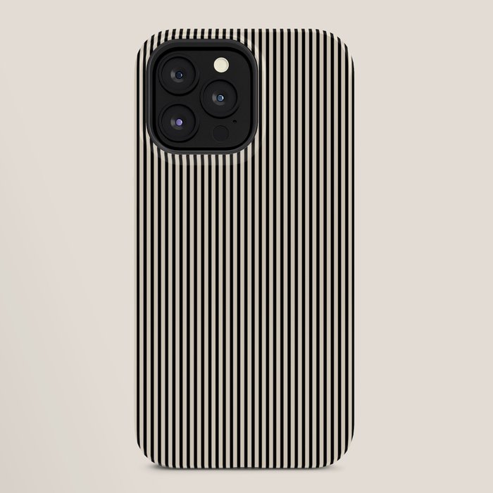 Ultra Fine Stripes Vertical Minimalist Pattern in Black and Almond Cream iPhone Case Gallery Image 28