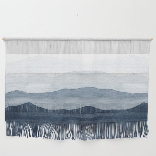 Indigo Abstract Watercolor Mountains Wall Hanging Gallery Image 1