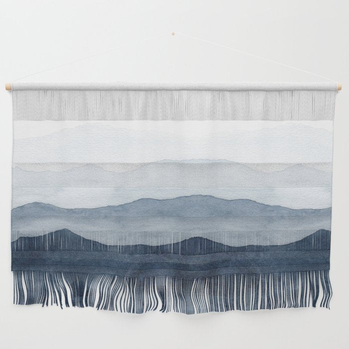 Indigo Abstract Watercolor Mountains Wall Hanging Gallery Image 2