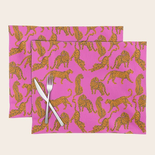 Abstract leopard with red lips illustration in fuchsia background Placemat Gallery Image 1